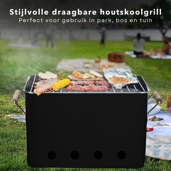 Cheqo® Draagbare BBQ - Kleine Barbecue voor Camping - Houtskoolbarbecue - Compact Ontwerp - 72x24cm - Zwart van Cheqo — afbeelding 2