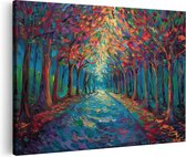 Artaza Canvas Schilderij Kleurrijk Kunstwerk van een Pad door een Bos - 60x40 - Wanddecoratie - Foto Op Canvas - Canvas Print