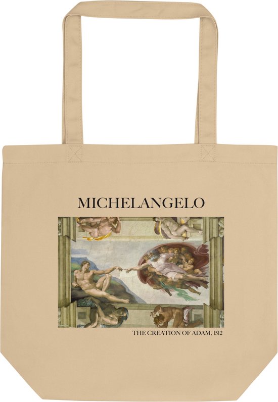 Michelangelo 'De schepping van Adam' ("The Creation of Adam") Beroemde Schilderij Tote Bag | 100% Katoenen Tas | Kunst Tote Bag | Naturel
