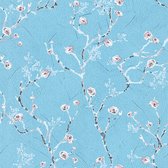 Papier peint Fleurs Profhome 387393-GU papier peint intissé lisse sans structure lisse avec motif floral mat bleu rose blanc gris 5,33 m2