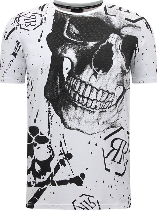 Skull - Rhinestone T-shirt - 7975 - Wit