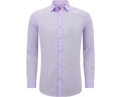 Linnen Overhemd Heren - Heren Overhemden Lange Mouw - Regular Fit - Linnen Blouse Heren - Blouse Heren - Paars