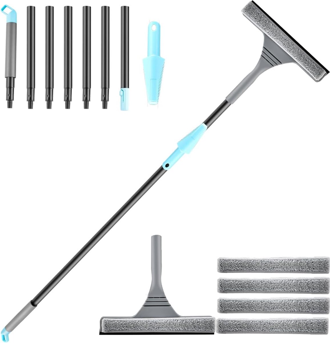 2-in-1 telescoopstang ruitenreiniging 176 5 cm ruitenreinigerset 4 vervangende microvezeldoeken telescoopruitenreiniger ruitenreiniger douchewisser