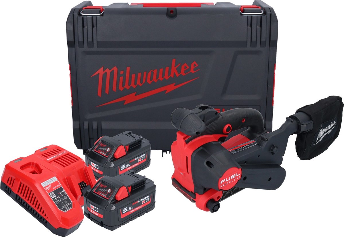 Milwaukee M18 FBTS75-552X Accu Bandschuurmachine 75 mm 18V 5.5Ah M18 FUEL™ in HD Box 4933479615