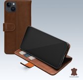 Mobilize Telefoonhoesje geschikt voor Apple iPhone 14 Plus Hoesje Echt Leer | Mobilize Wallet Bookcase Portemonnee | Pasjeshouder voor 3 Pasjes | Telefoonhoesje voor Pinpas / OV Kaart / Rijbewijs - Bruin