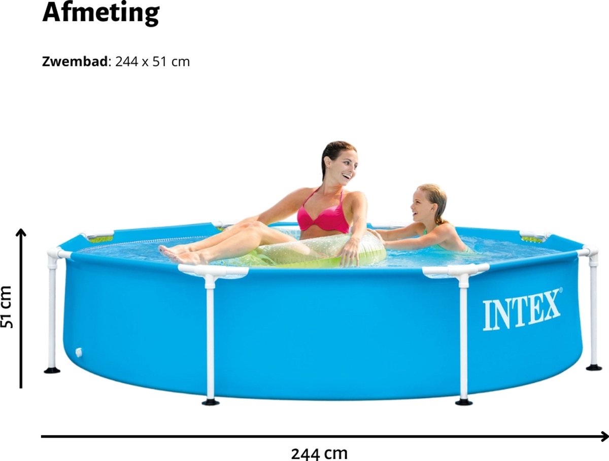 Intex Rond Frame Zwembad - 244 x 51 cm - Blauw - Inclusief Zwembadfilterpomp - Testrips - Chloor – foto 8