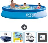Intex Rond Opblaasbaar Easy Set Zwembad - 366 x 76 cm - Blauw - Inclusief Solarzeil - Onderhoudspakket - Zwembadfilterpomp - Vloertegels