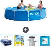 Intex Rond Frame Zwembad - 305 x 76 cm - Blauw - Inclusief Solarzeil - Onderhoudspakket - Zwembadfilterpomp - Vloertegels