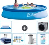 Intex Rond Opblaasbaar Easy Set Zwembad - 396 x 84 cm - Blauw - Inclusief Solarzeil - Onderhoudspakket - Zwembadfilterpomp - Filter - Grondzeil - Warmtepomp