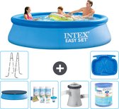 Intex Rond Opblaasbaar Easy Set Zwembad - 305 x 76 cm - Blauw - Inclusief Afdekzeil - Onderhoudspakket - Zwembadfilterpomp - Filter - Ladder - Voetenbad