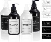 Luxiba - 4 stuks 300 ml zeepdispenser kunststof pompflessen lotiondispenser van PET navulbare shampooflessen doucheflessen dispenser voor keuken badkamer badkamer conditioner douchegel zwart wit