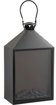 J-Line Haard lantaarn met verlichting - zwart - LED lichtjes - woonaccessoires