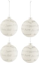 J-Line boules de Noël - verre - blanc & argent - 4 pcs