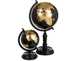 J-Line wereldbol Op Voet - hout - zwart/goud - medium