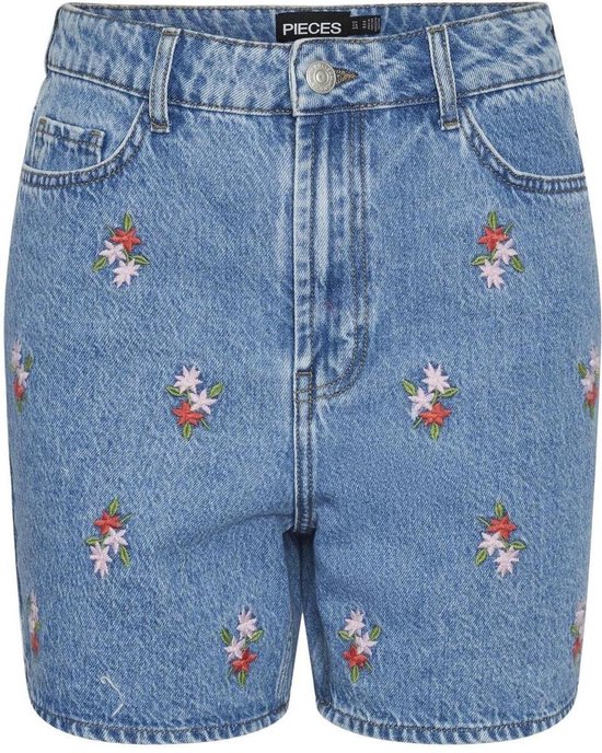 Pieces Broek Pcsky Hw Embroidery Shorts 17148991 Light Blue Denim/embroidery Dames