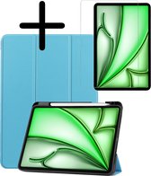 Hoesje Geschikt voor iPad Air 6 (11 inch) Hoes Case Tablet Hoesje Tri-fold Met Uitsparing Geschikt voor Apple Pencil Met Screenprotector - Hoes Geschikt voor iPad Air 2024 (11 inch) Hoesje Hard Cover Bookcase Hoes - Lichtblauw