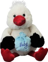 Inware pluche geboorte ooievaar knuffeldier - wit - staand - 21 cm - baby boy/geboorte jongen