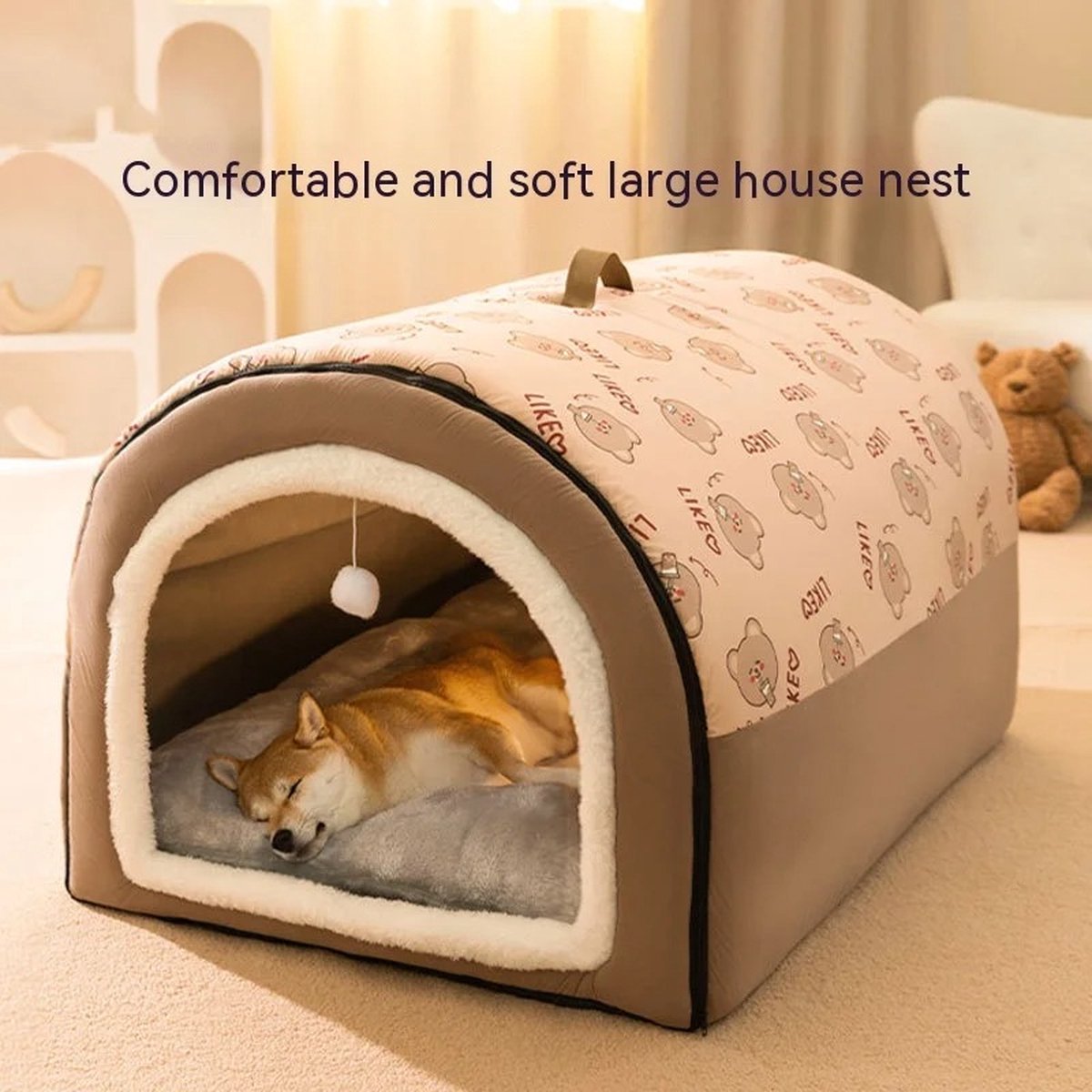 Groot hondenbed 2-in-1 hondenhuis bed voor binnen kat, luxe, kalmerende