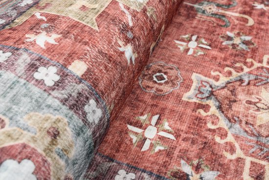 Tapiso Tapis Imprimé en Flanelle Vintage Traditionnel Salon Tapis Lavable Antidérapant Taille - 80x150