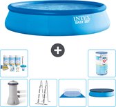 Intex Rond Opblaasbaar Easy Set Zwembad - 457 x 107 cm - Blauw - Inclusief Pomp - Ladder - Grondzeil - Afdekzeil Onderhoudspakket - Filter