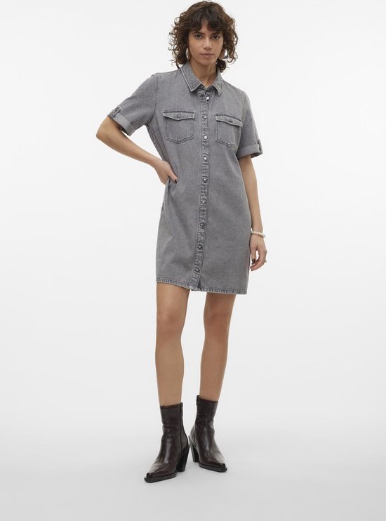 Vero Moda Jurk Vmjennie Ss Short Denim Dress Mix N 10309665 Medium Grey Denim Dames. bol