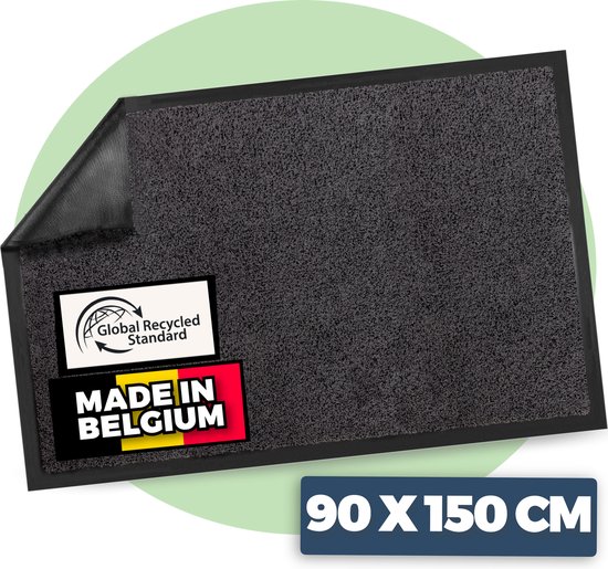 Paillasson tapis de séchage intérieur - 90 x 150 cm - Anthracite - Matériaux 100% recyclés - Fabriqué en België - Lavable - Paillassons Pasper