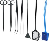 Aquatic Plant Aquascaping Tools Kit, roestvrijstalen schaarpincet, spatel, aquarium-reinigingsgereedschap, aquarium-starterkits met visnet en aquarium-algenschraper