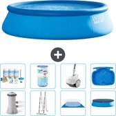 Intex Rond Opblaasbaar Easy Set Zwembad - 457 x 122 cm - Blauw - Inclusief Pomp - Ladder - Grondzeil - Afdekzeil Onderhoudspakket - Filter - Stofzuiger - Voetenbad