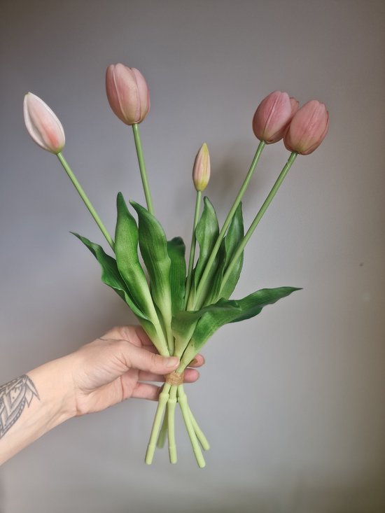 Real Touch Tulips - Old Pink - Autumn Pink - Real Touch Tulpen - Oud Roze - Tulpen - Kunstbloemen - Kunst Tulpen - Kunst Boeket - Tulp - 40 CM - Bos Bloemen - Latex Bloem - Bruiloft