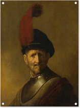 Tuinschilderij Portret van een man - Rembrandt van Rijn - 60x80 cm - Tuinposter - Tuindoek - Buitenposter