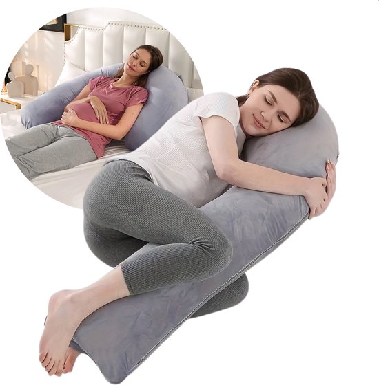 Foto: Earkings zwangerschapskussen zijslaapkussen 140x80cm u vorm met afneembare hoes body pillow donkergrijs