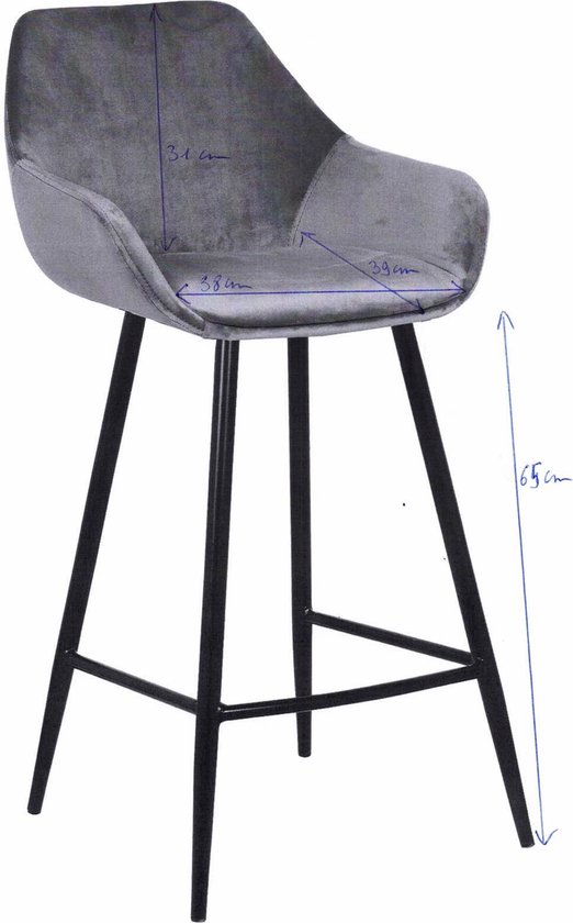 Lot de 2 chaises de bar Amman 65cm - gris - Rousseau - Meubles d'assises - Gris - Velours|Métal - Meubles d'assises