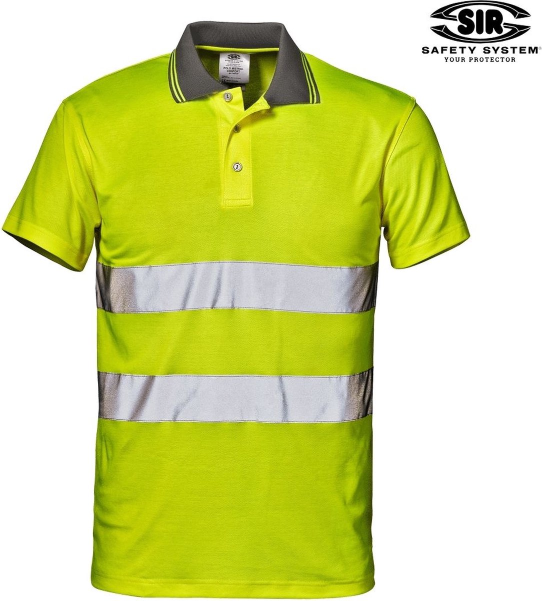 SIR SAFETY MISTRAL CONFORT Hi Vis Reflecterend Werkpolo HEREN Veiligheidsshirt Geel - EN ISO 20471 Klasse 2 - Reflecterende Band - Comfort Kraag