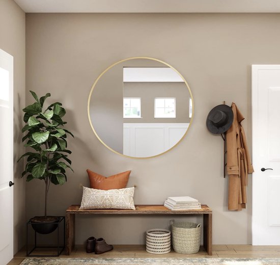 Luxaliving Spiegel Rond - Goud- Naadloos - Metaal - Veiligheidsglas - Moderne Wandspiegel - Hal spiegel - Badkamer spiegel - Ø80
