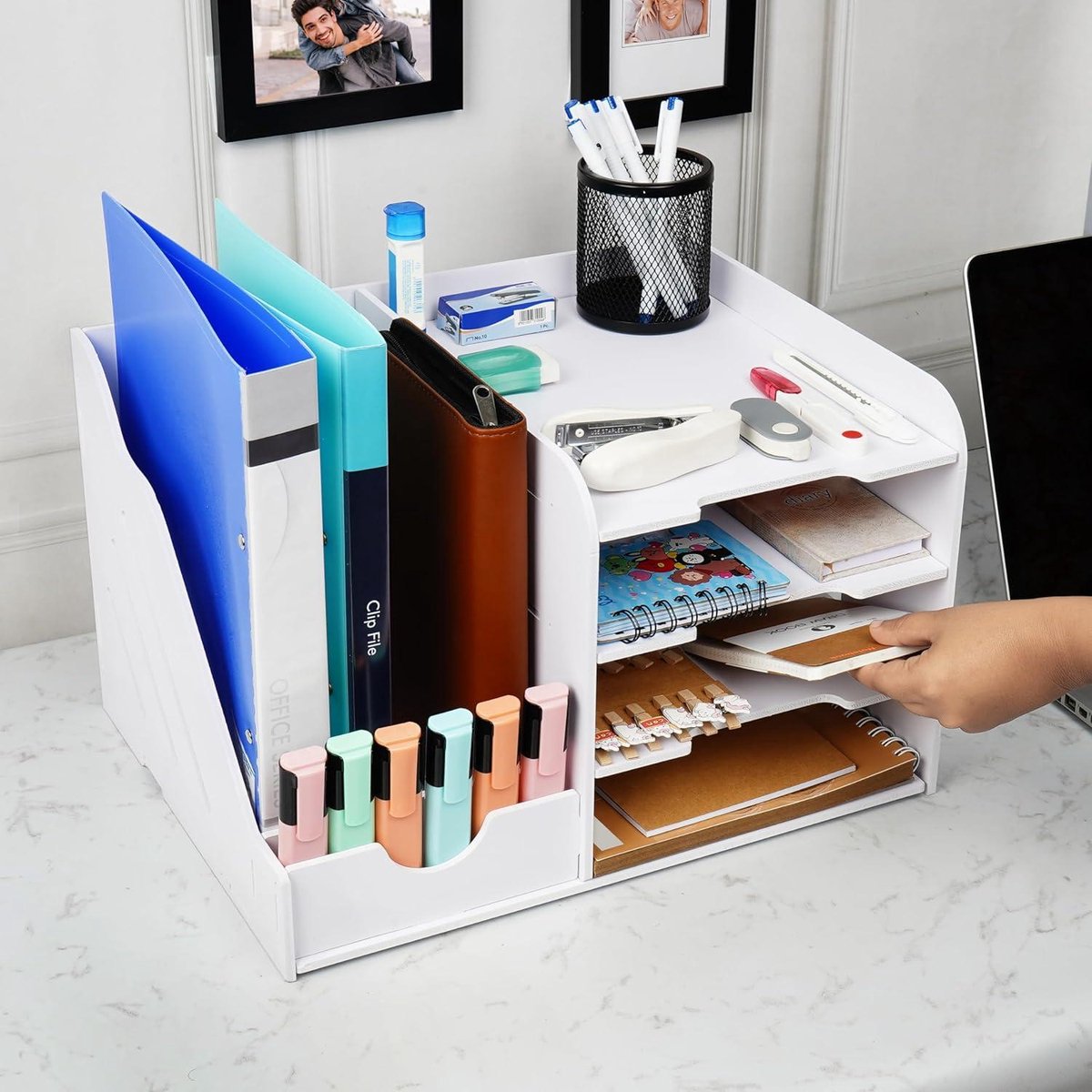 Acrimet Organizer Triple File Horizontaal 3 Vakken Bureau Bestand voor Papier Documenten Mappen Kantoor Organisator (Witt Kleur