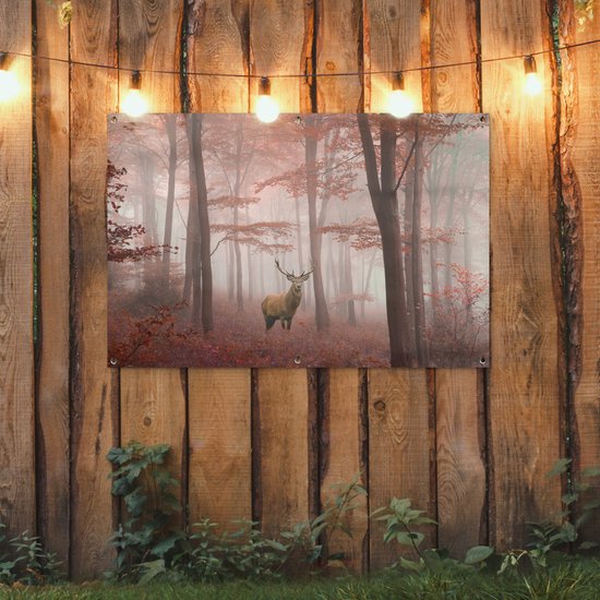 Affiche de jardin Cerf - Forêt - Rouge - Automne - 120x80 cm - Jardin