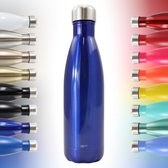 Thermosfles, Drinkfles, Waterfles - Modern & Slank Design - Thermos Fles voor de Warme en Koude Dagen - Dubbelwandig - Robuuste Thermoskan - 500ml - Sapphire Blue - Glanzend Blauw