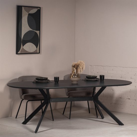 Eettafel Ovaal - Zwart - 220cm - MDF/Metaal - Eettafel Julian - Giga Meubel