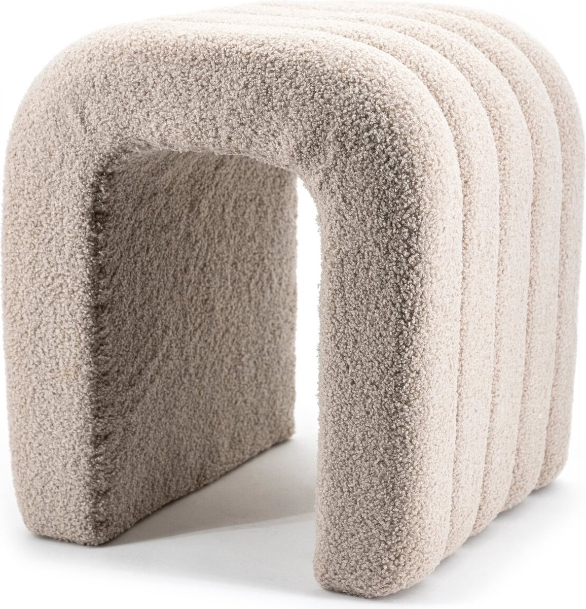 Poef Bouclé Taupe - Zithoogte 45 cm - Japandi Stijl - Giga Meubel
