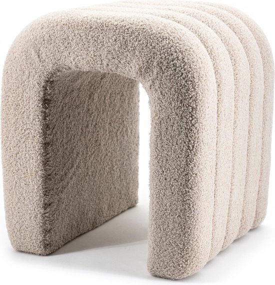Pouf Bouclé Taupe - Hauteur d'assise 45 cm - Style Japandi - Giga Meubel