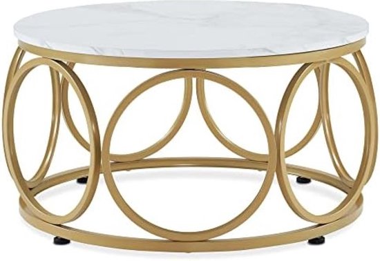 Moderne Salontafel Marmer Wit Goud Rond 80 cm