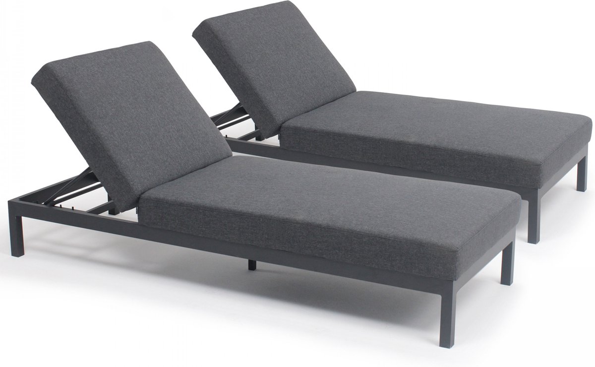 Oviala - Set van 2 antracietgrijze aluminium ligstoelen - Galapagos