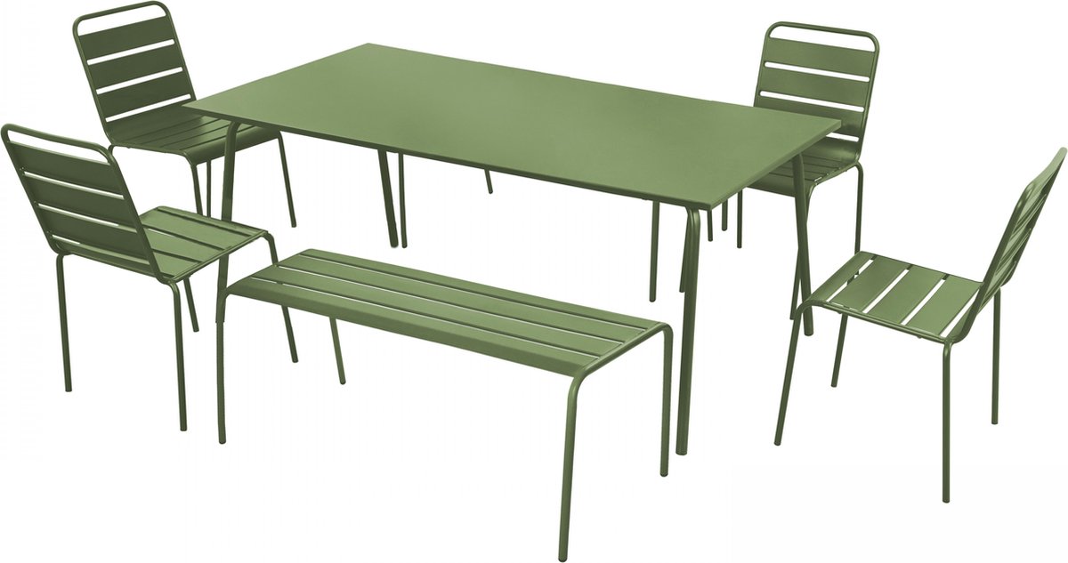 Oviala - Tuinset met 2 banken en 4 stoelen van groen cactus staal - Palavas