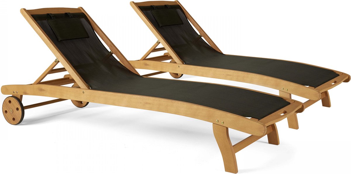 Oviala - Set van 2 ligstoelen in zwart eucalyptus - Aubagne