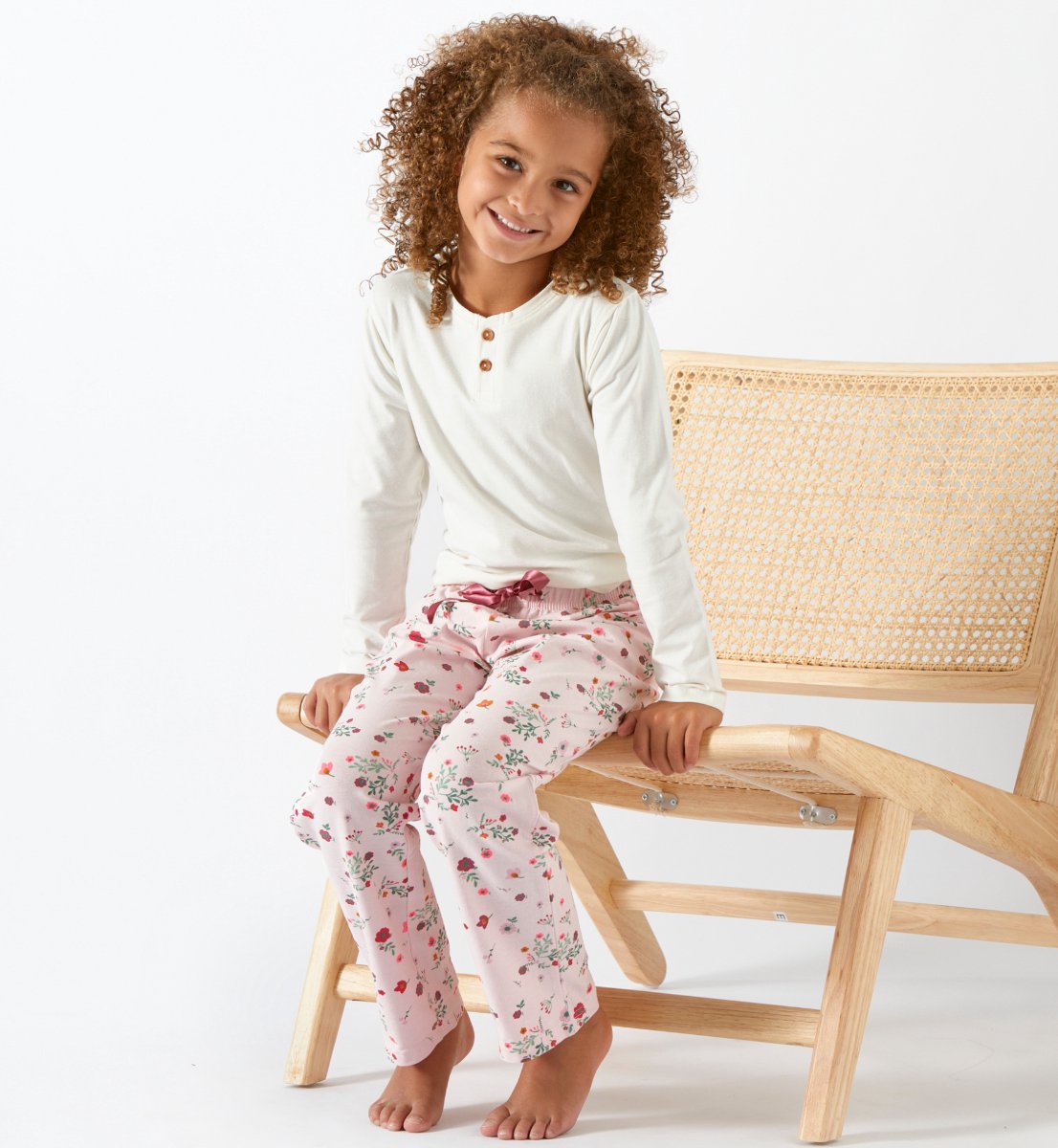 Little Label Pyjama Meisjes Maat 98-104/4Y - lilaroze, groen, fuchsia - Bloemen - Pyjama Kind - Zachte BIO Katoen
