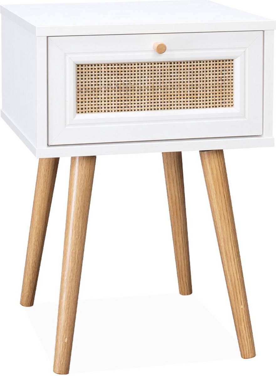 sweeek - Nachtkastje met hout- en rietmotief en 1 lade - bohème