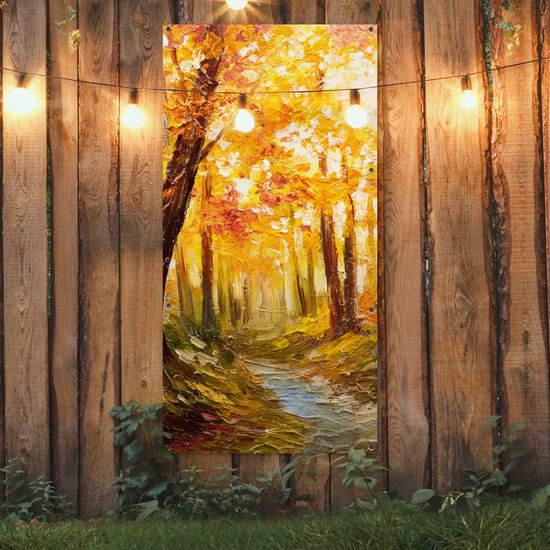 Décoration murale d'extérieur Peinture - Automne - Forêt - Huile - 80x160 cm