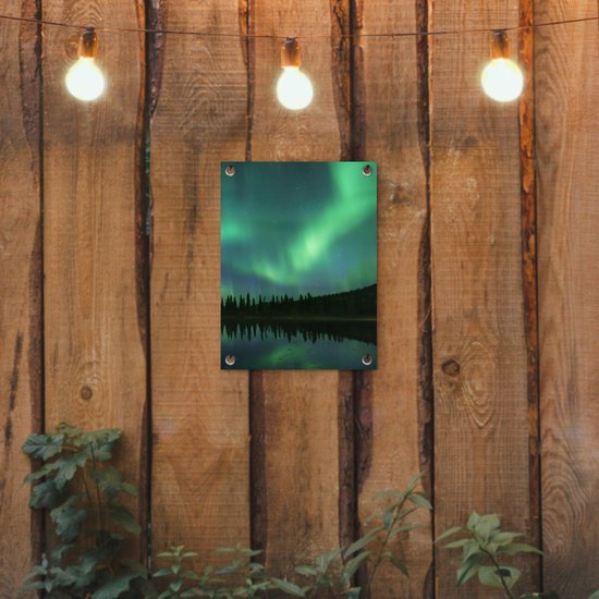Tuin decoratie Noorderlicht - Bomen - Water - Alaska - 30x40 cm - Tuindoek - Buitenposter