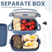 Bento Box Lunchbox 1600 ML,2 in 1 PP Broodtrommel met 3 Vakken, Duurzame Snackbox met Lepel, Lunchbox voor Volwassenen en Kinderen, Broodtrommel voor School Werk Picknick Reizen