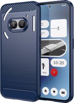 Nothing Phone (2a) Hoesje - MobyDefend TPU Gelcase - Geborsteld Metaal + Carbonlook - Blauw - GSM Hoesje - Telefoonhoesje Geschikt Voor Nothing Phone (2a)